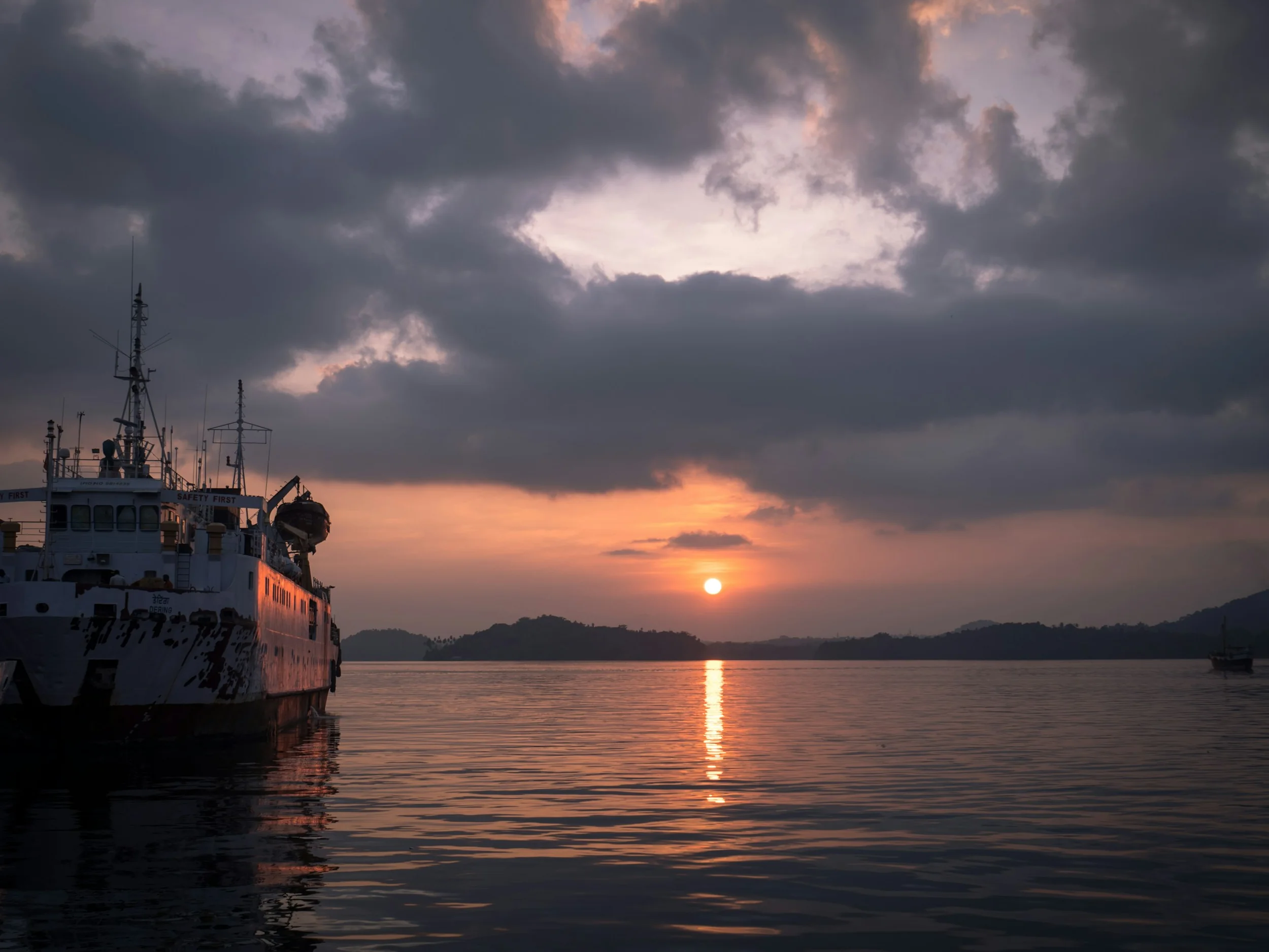 Ferry at sunset in the Andaman Islands