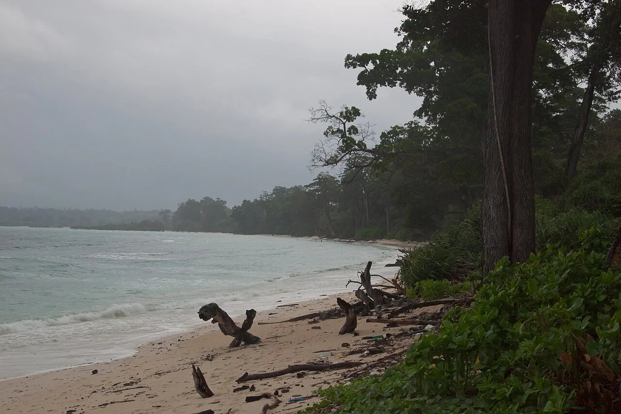 Sunset vista and coral coast at Laxmanpur Beach on Neil Island