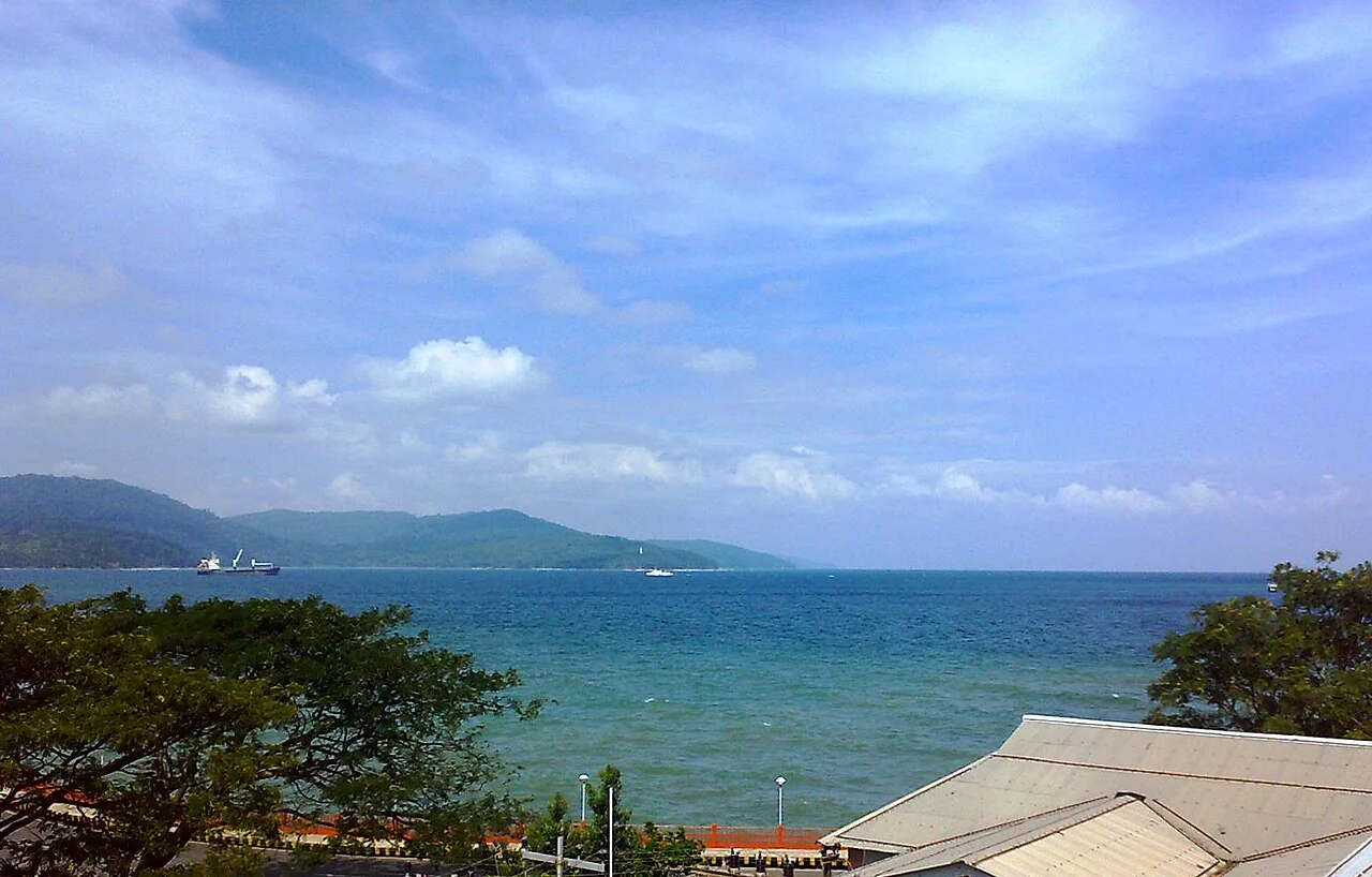 Scenic coastline and harbor view of Port Blair capital city